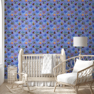 Papier Peint Belle Fleurs de Fairyland Bleu Grande Répétition