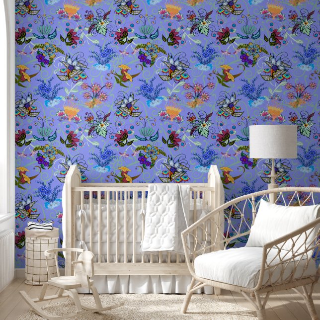 Papier Peint Belle Fleurs de Fairyland Bleu Grande Répétition (Enfants)