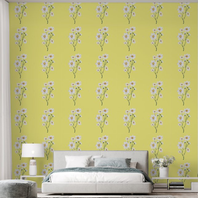 Papier Peint Belle marguerite blanche d'été & Jaune (Chambre à coucher)