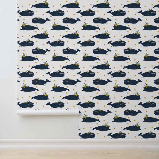 Papier Peint Belles Baleines De Marine Sur Blanc (Application)