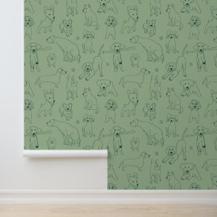 Papier Peint Belles illustrations de Chiens Green Line Art
