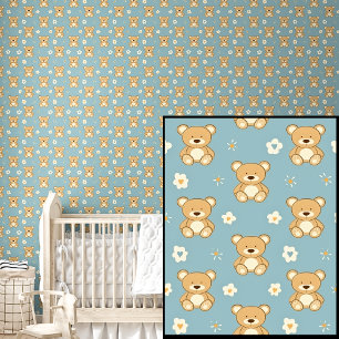 Papier Peint Belles Nounours Brown Étoiles blanches sur Aqua Bl