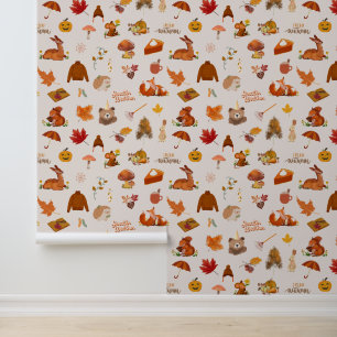 Papier Peint Bêtes animaux de la forêt champignons feuilles d'a
