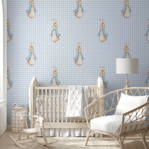 Papier Peint Big Peter le lapin Beatrix Potter Blue En vichy
