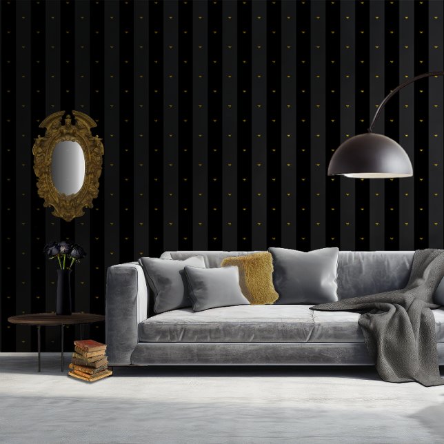 Papier Peint Black Regency Gold Napoleonic Bee Six Inch Stripe (Créateur téléchargé)