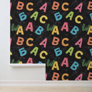Papier Peint Black School Chalkboard Lettre colorée A B C