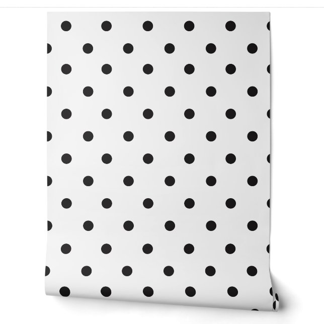 Papier Peint Blanc avec Pois noir moderne (Déroulement)