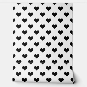 Papier Peint Blanc Black Love Heart Motif Design