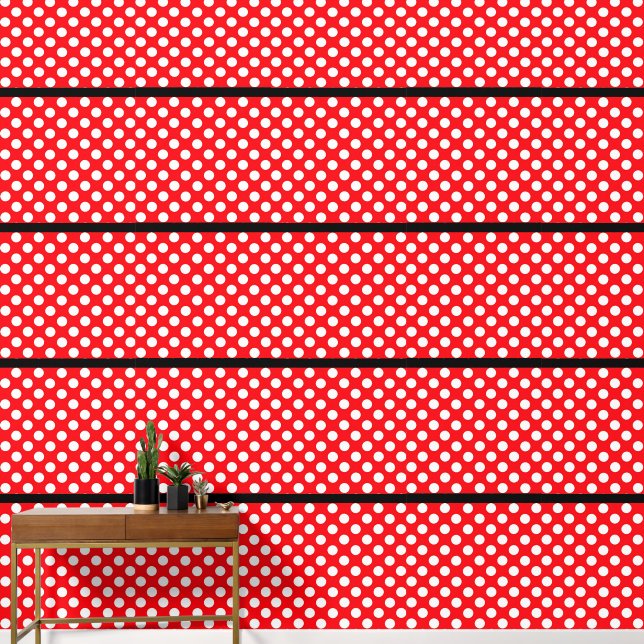 Papier peint blanc Polka Dot rouge noir Peel et bâ (Couloir)