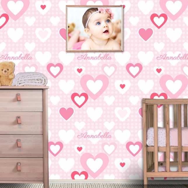 Papier Peint Blanc rose Personnalisé Nom du bébé Décor (Créateur téléchargé)