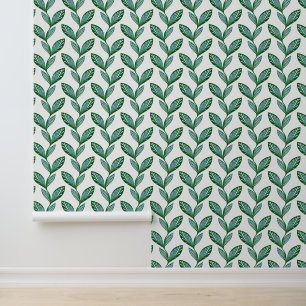Papier Peint Blanc & Vert Nature Cool Dessin de feuillage moder