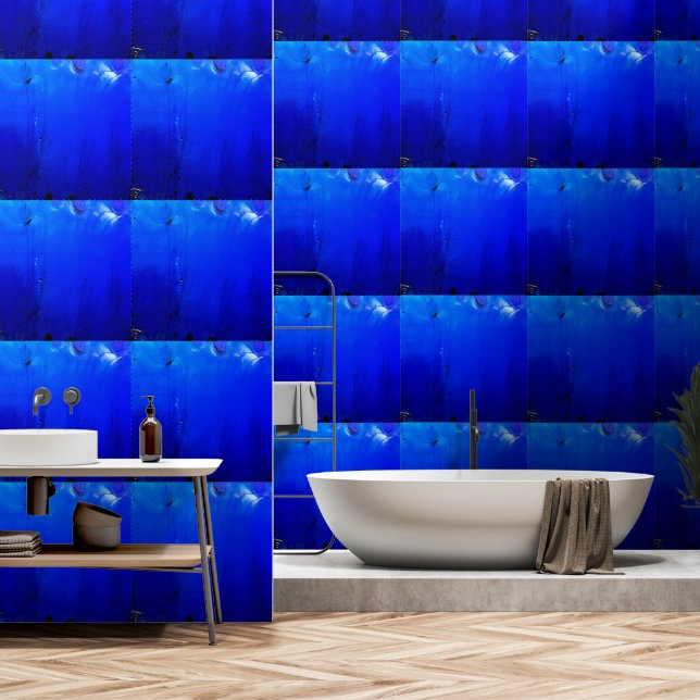 Papier peint bleu (Salle de bain)