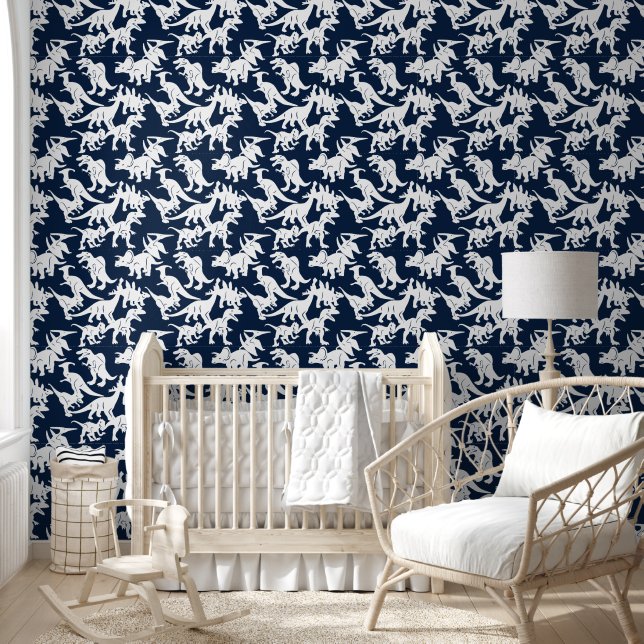 Papier Peint Bleu Blanc Dinosaure bébé Garçon Peau et Bâton (Enfants)