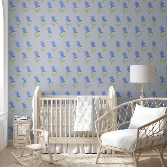 Papier Peint Bleu Bleu Floral Aquarelle (Enfants)