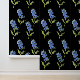 Papier Peint Bleu Bleu Noir Motif d'aquarelle Florale