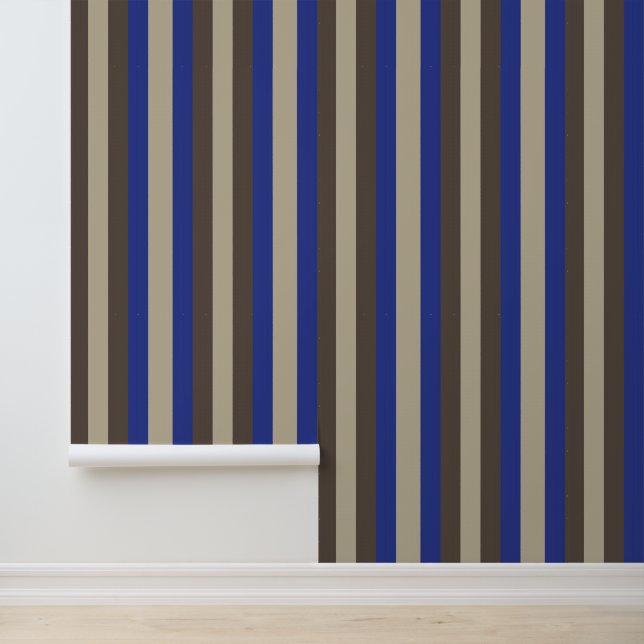 Papier Peint Bleu Brown Beige Vertical Stripe (Application)