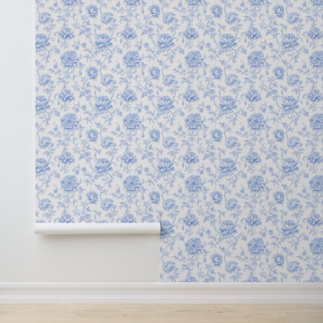 Papier Peint Bleu Chinoises Grand-mère côtière Floral (Application)