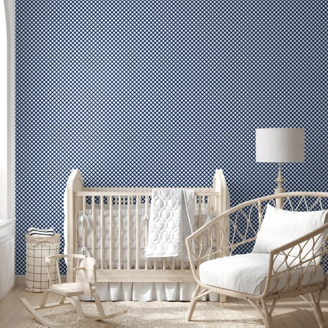 Papier Peint Bleu de marine rétro avec Pois blancs (Enfants)