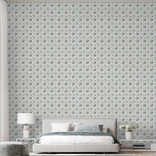 Papier Peint Bleu de Noël et Floral Brown (Chambre à coucher)