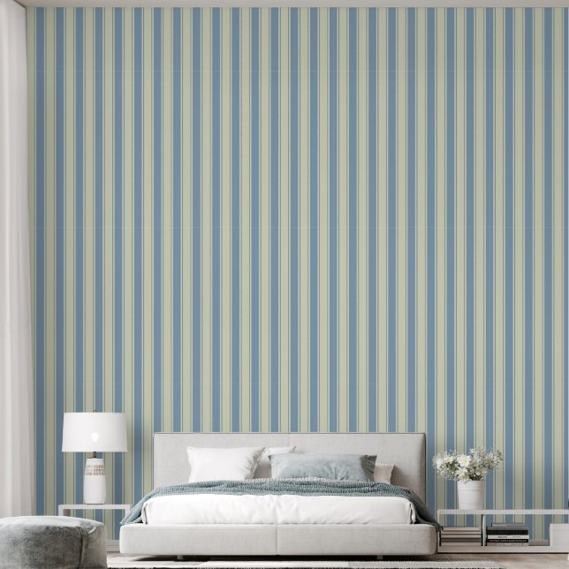 Papier Peint Bleu doux et tiques en ivoire (Chambre à coucher)