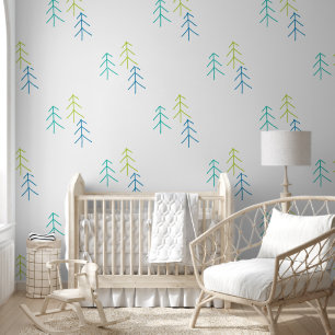 Papier Peint Bleu et vert Baby Boy Nursery Decor Pine Trees