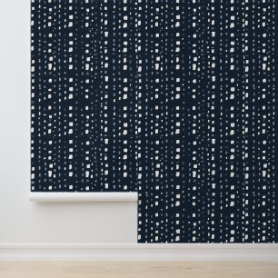 Papier Peint Bleu foncé Marine Blanc abstrait formes