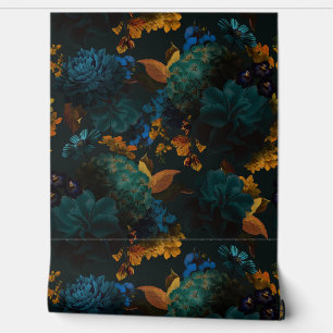 Papier Peint Bleu Gothique Et Jaune Téméraire Moody Florals Wal