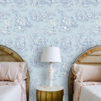 Bleu Gris Chic Toile de Jouy Scénique Vintage