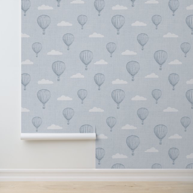 Papier Peint Bleu Hot Air Balloon Baby Nursery (Application)
