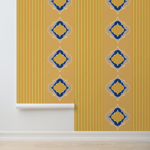 Papier Peint Bleu Marocain et rayures Citrus
