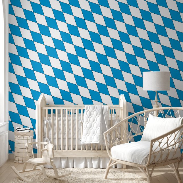 Papier Peint Bleu médiéval Blanc Bavière Diamant Formé (Enfants)