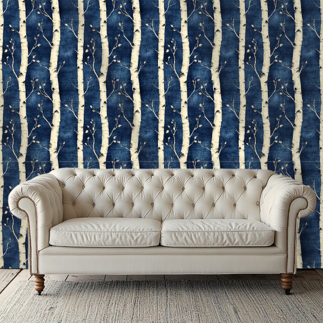 Papier peint bleu Motif Birch Tree blanc (Créateur téléchargé)