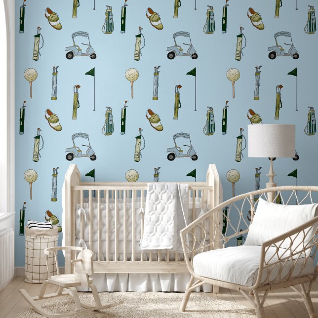 Papier Peint bleu nuage bleu Golf bleu et vert aquarelle (Enfants)