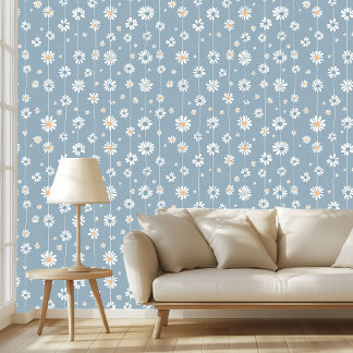 Papier Peint Bleu Poussiéreux Esthétique Botanique Cottagecore 