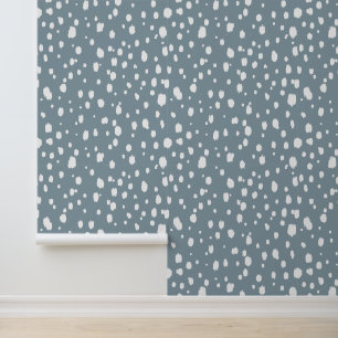 Papier Peint Bleu poussiéreux et points abstraits blancs
