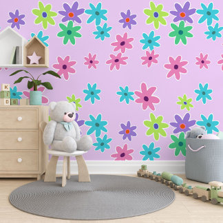 Papier Peint Bleu rose clair pourpre Lime vert Fleurs motif