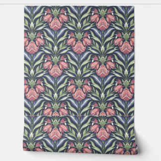 Papier Peint Bleu rose Vert Floral Art Nouveau