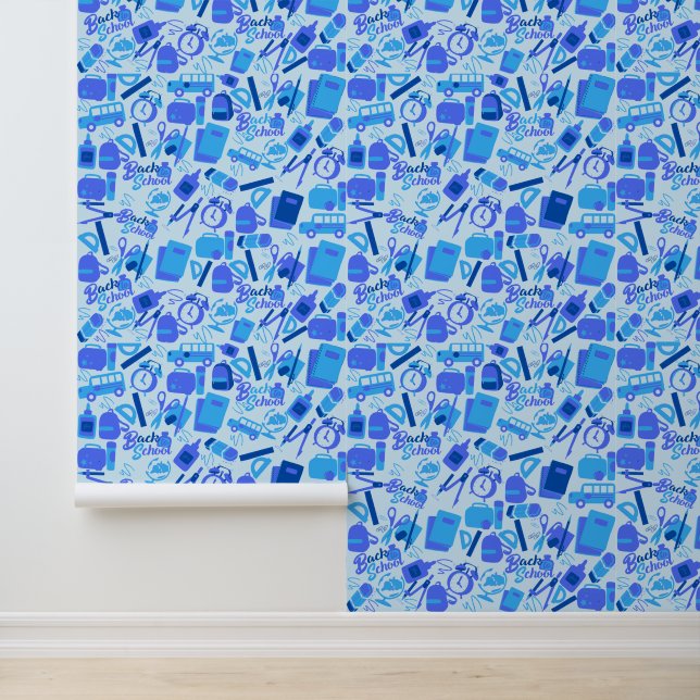 Papier Peint Bleu tendance Retour à l'école Motif Peel and Stic (Application)