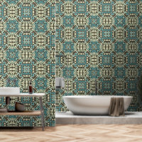 Bleu Turquoise vert Taupe Brown Bohemian Tribe Art