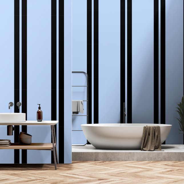 Papier Peint Bleu Vertical Sur Bleu (Salle de bain)
