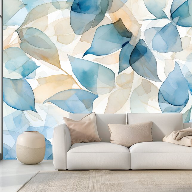 Papier Peint Bliss Botanique Bleu et Jaune Motif Floral (Créateur téléchargé)