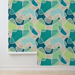 Papier Peint Blobs superposés Abstraits, Turquoise, Turquoise, 