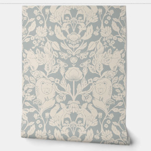 Papier Peint Bloc de bois beige et bleu Imprimer Damas