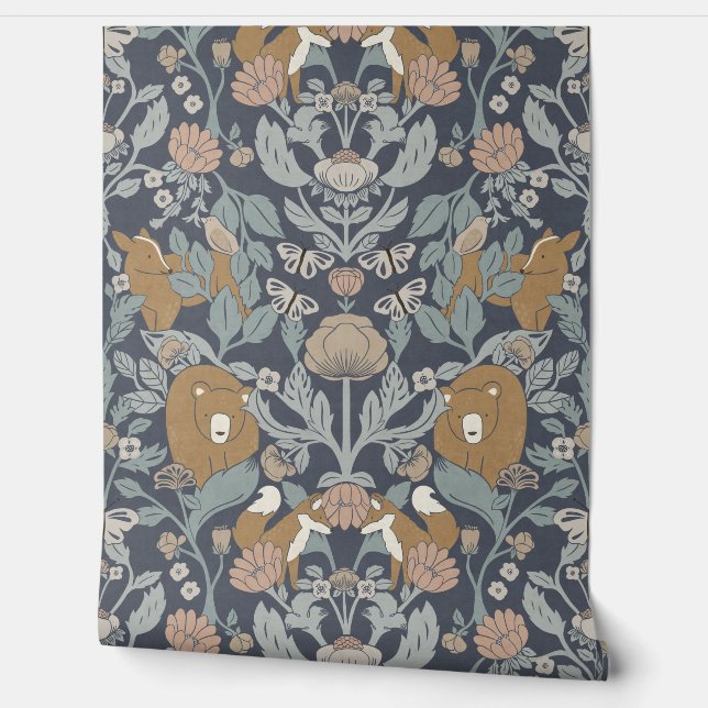 Papier Peint Bloc de bois bleu Imprimer Damas (Déroulement)