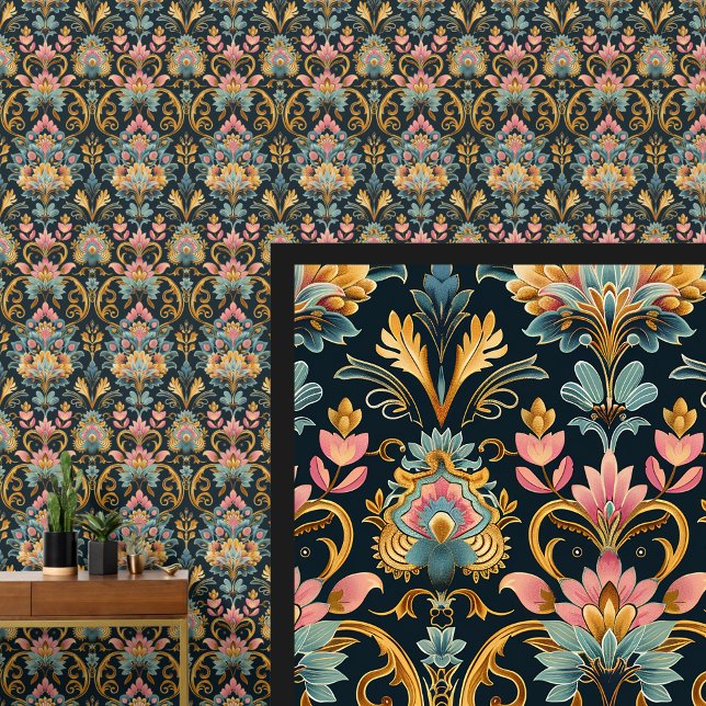 Papier Peint Blue Aqua Pink Gold Art Nouveau (Créateur téléchargé)