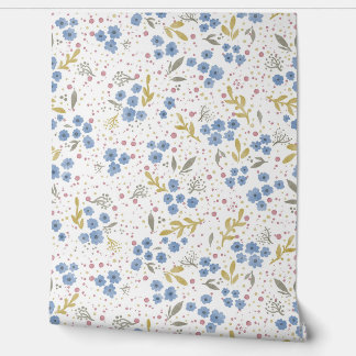Papier Peint Blue Blossoms Watercolor Seamless Pattern
