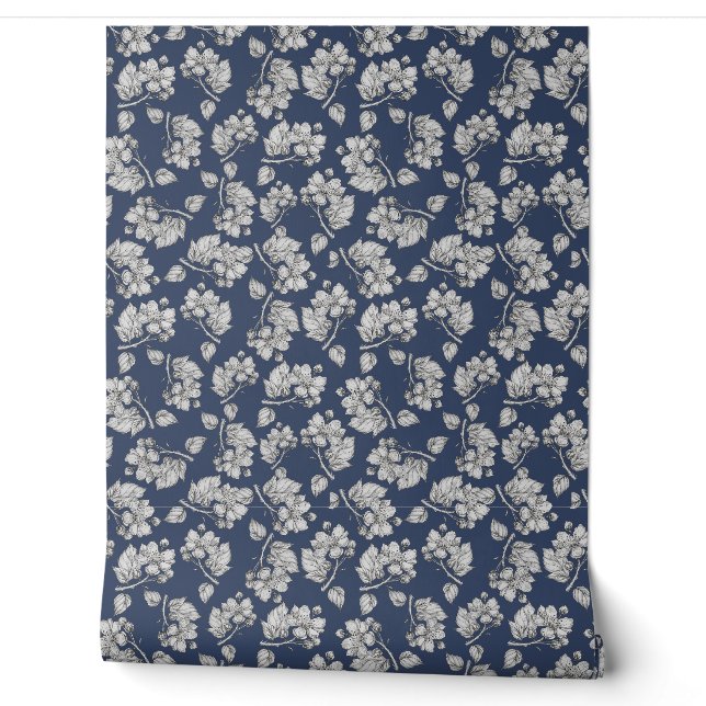 Papier Peint Blue floral texture wallpaper  (Déroulement)