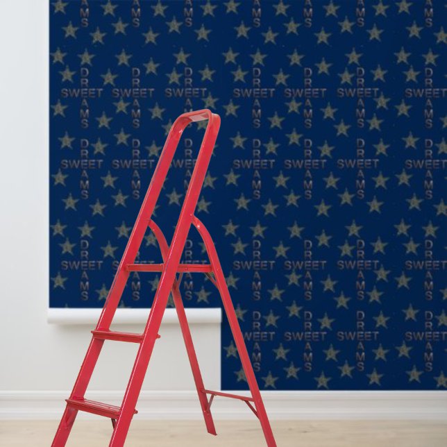 Papier Peint Blue Gold Stars Sweet Dreams Motif Peel Stick (Blue Gold Stars Sweet Dreams Pattern Peel Stick Wallpaper)