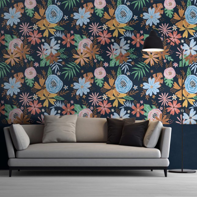 Papier Peint Blue Green Big Bold Flower Motif (Blue Green Big Bold Flower Pattern Wallpaper from Ricaso. 

Bold choice for the trendy designer home)