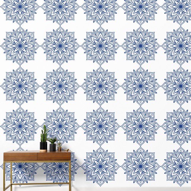 Papier Peint blue mandala geometric seamless pattern decorative (Couloir)